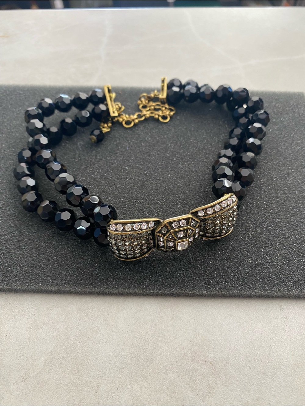 Heidi Daus Black Faceted Bead Necklace with Crystal Bow Accent